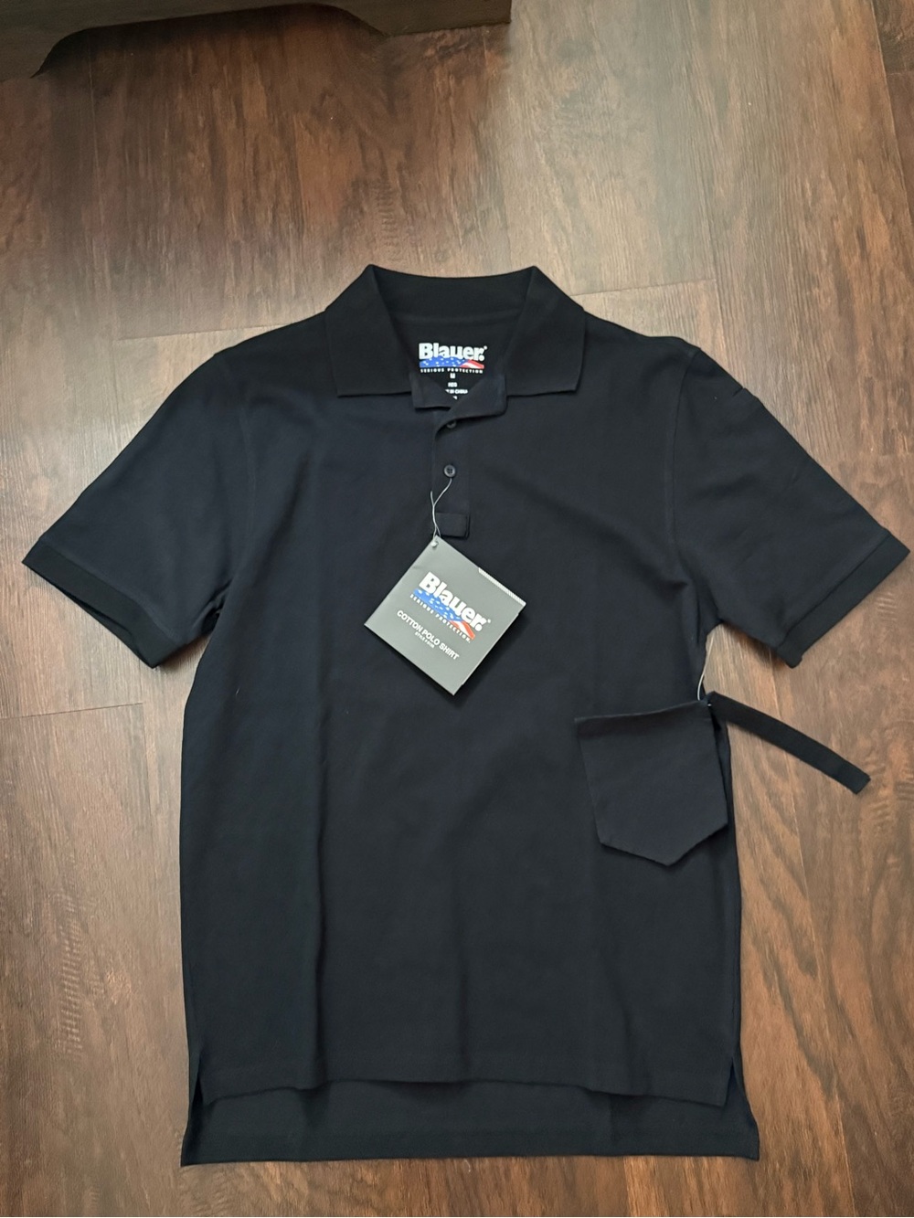 Blauer Men's Black Short-Sleeve Polo with Chest Pocket Tag